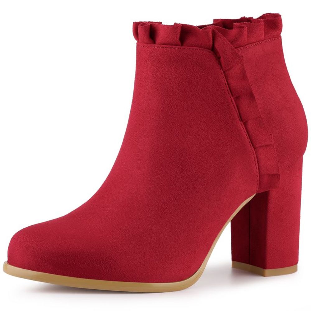 Red Ruffle Trim Women's Ankle Boot. NWOT